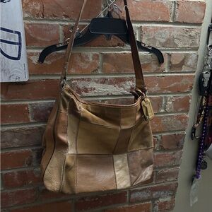 Fossil Leather Suede Patchwork Crossbody Shoulder Bag Boho Vintage Y2k **Read